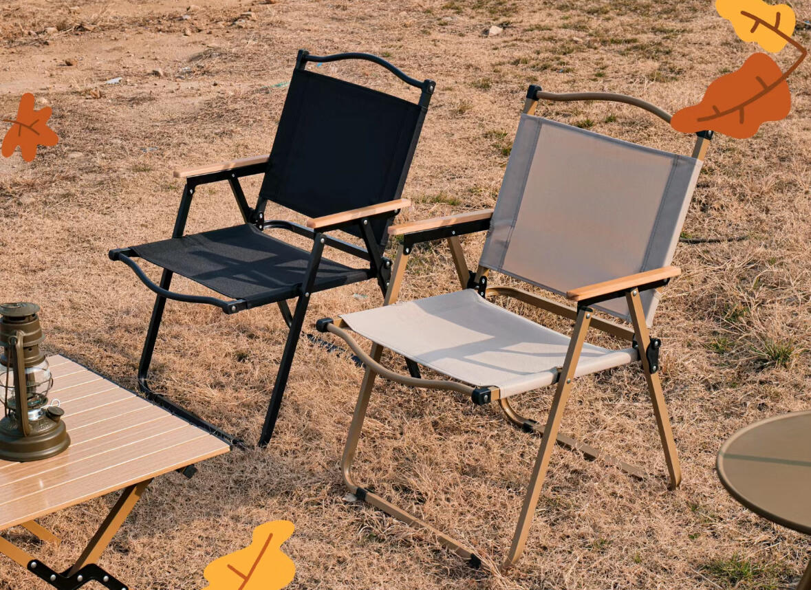 Classic Wood Arm Folding Camping Chair | Steel Frame Outdoor Chair ...