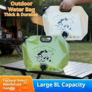 Foldable 8L outdoor water storage bag for portable drinking water supply and camping use
