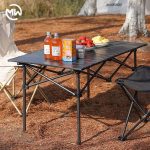 Steel folding camping table with square top and heavy duty outdoor structure for wholesale supply