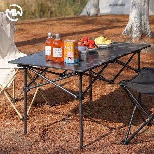 Steel folding camping table with square top and heavy duty outdoor structure for wholesale supply