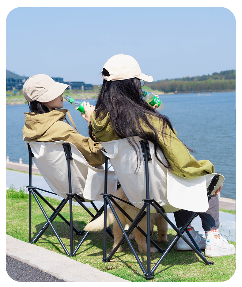 High back folding moon chair for camping and outdoor leisure use
