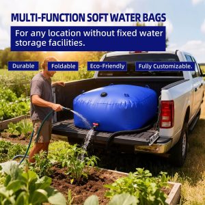 Collapsible PVC water bladder tank for irrigation water storage and outdoor emergency reserve
