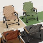 Padded wood arm folding camping chair with quilted seat and steel frame for outdoor wholesale supply